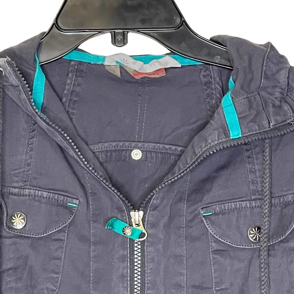 Athleta Full Zip Jacket Size Small Blue Hooded Stretch Womens Roll Tab Sleeves - Picture 2 of 6